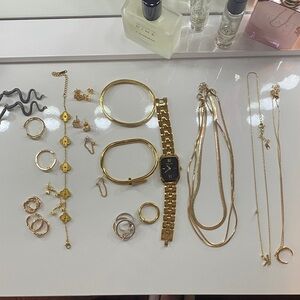 Amazon Gold-Tone Jewelry Mix with Black-Faced Watch